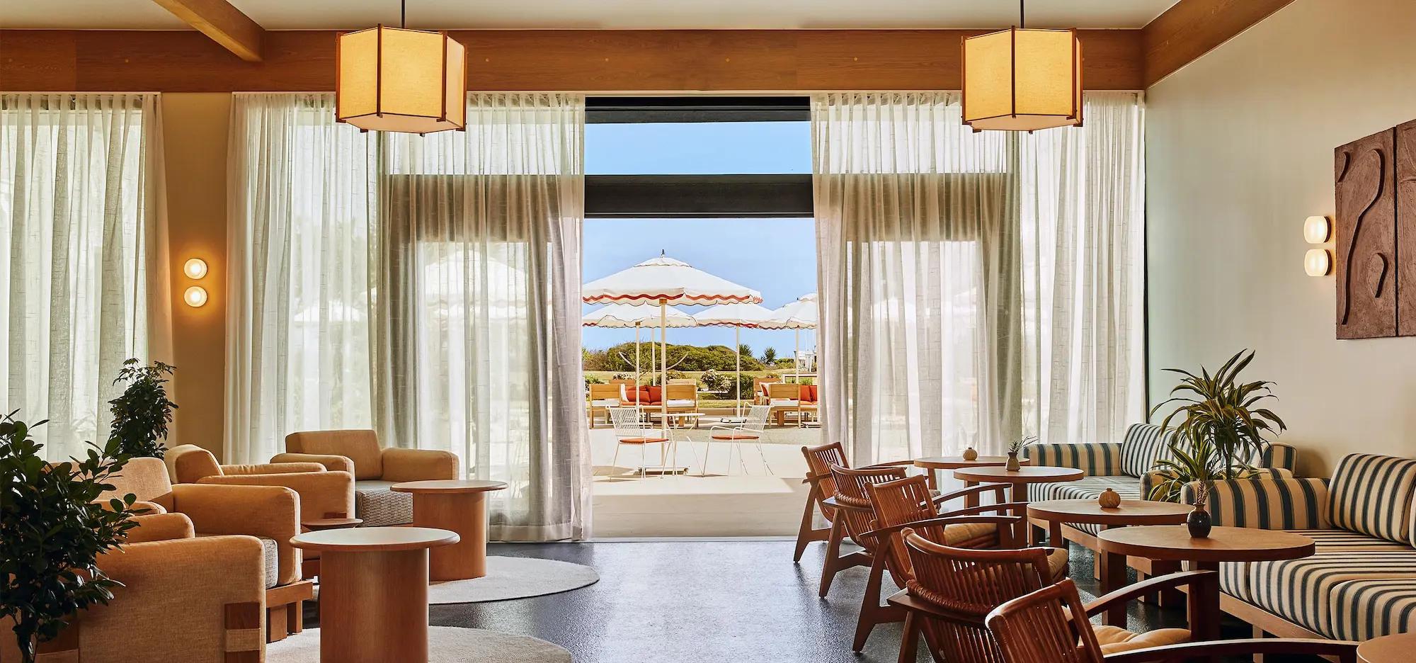 Bright, modern lounge with outdoor view